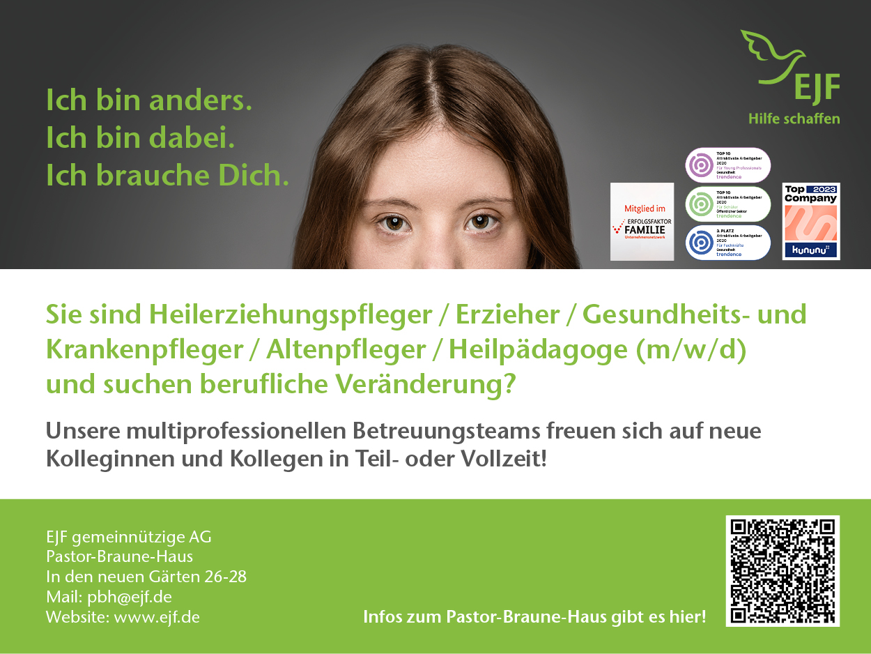 Stellenanzeige EJF: Erzieher, Krankenpfleger (m/f/d)