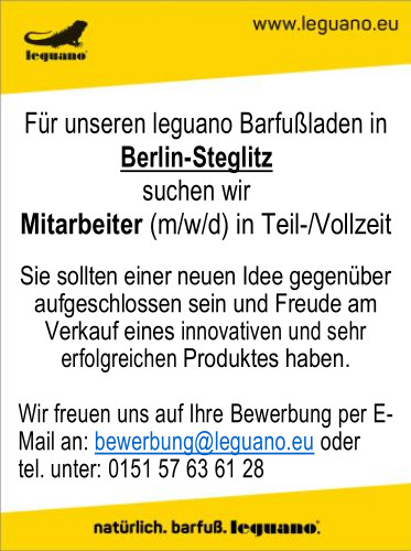 Stellenanzeige Mitarbeiter (m/f/d) leguano Barfußladen